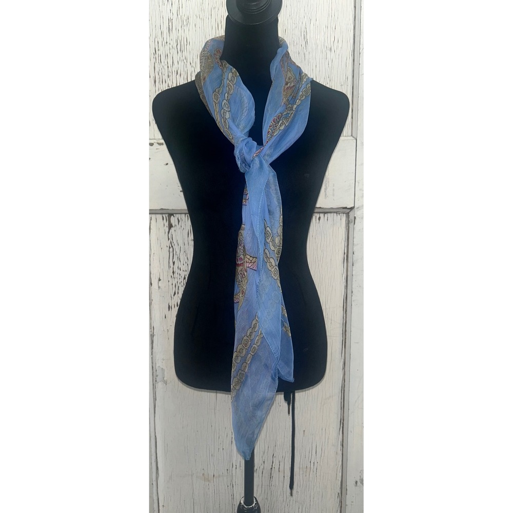 Raj Blue 100% Silk Jewelry Skull Romantic Print Square Scarf Boho Lightweight